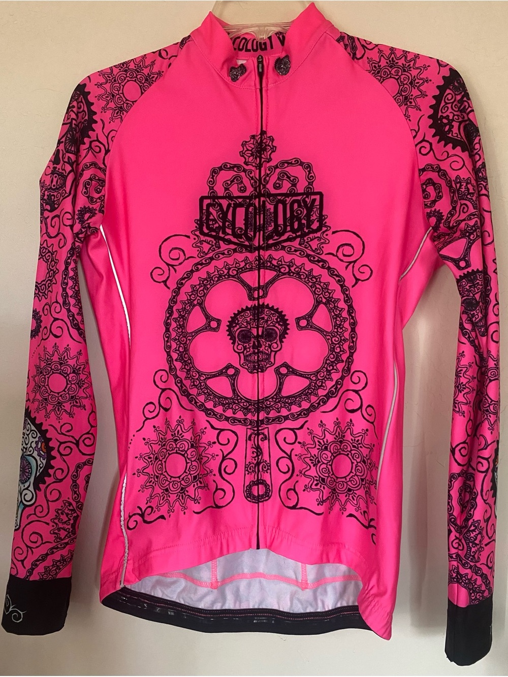 Cycology Performance Women’s Long Sleeve Cycling Jersey Hot Pink Skull Graphics